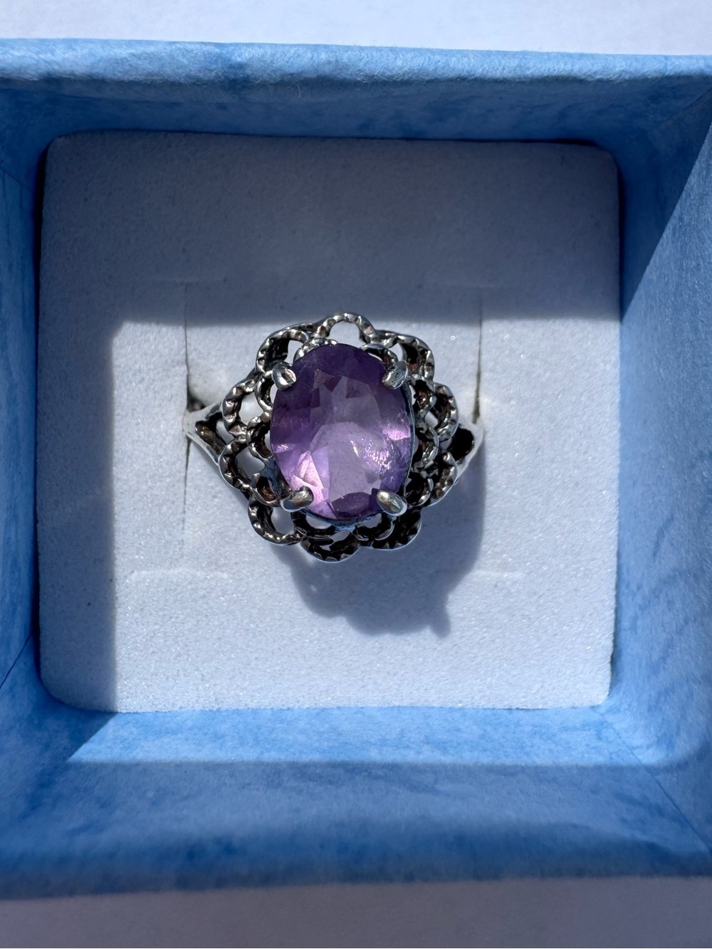 Vintage Filigree Art Nouveau Inspired Sterling Silver Amethyst Ring